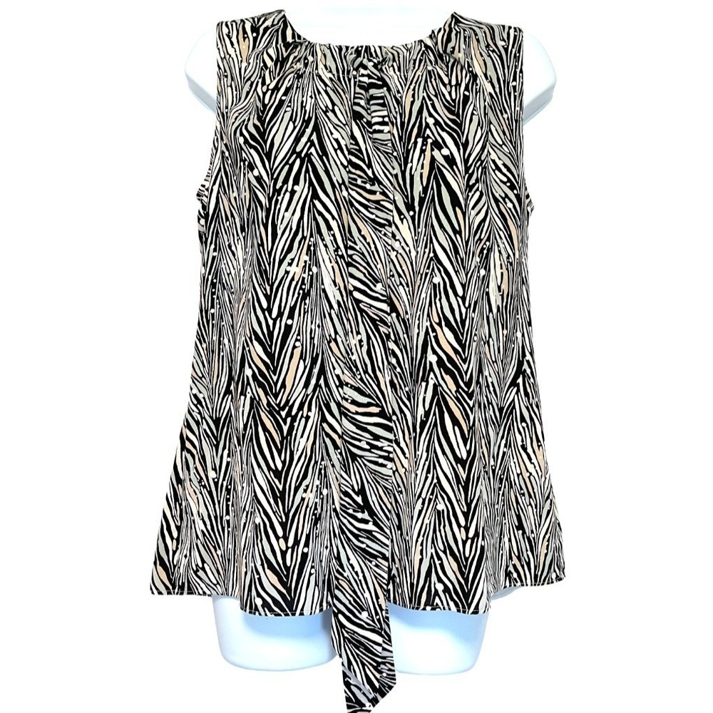 Tommy Hilfiger‎ Zebra Print Top Womens M Sleeveless Neck Tie Blouse Career